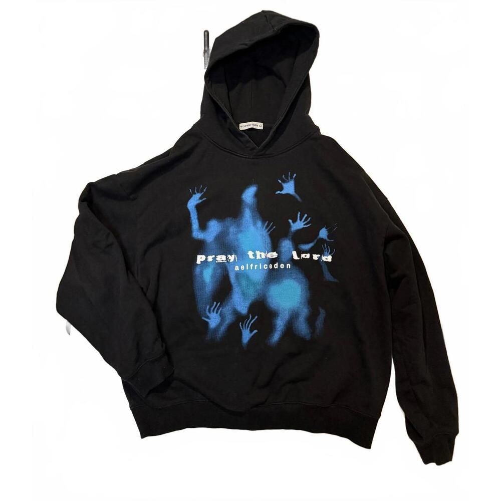 Aelfric Eden Hoodie Mens Large Black Graphic Streetwear Pray The Lord Pullover